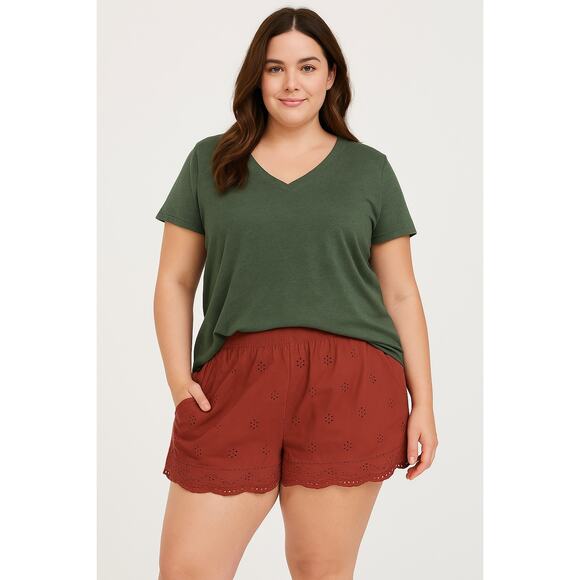 Maurices Red Eyelet Lace Hem Shorts Elastic Waist Pockets Casual Summer XXL - Picture 2 of 11